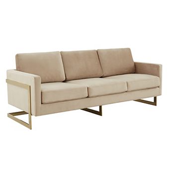 LeisureMod Lincoln Modern Mid-Century Upholstered Velvet Sofa with Gold Frame
