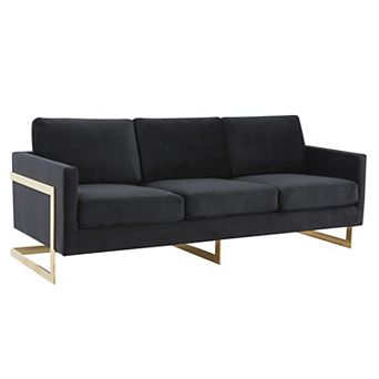 LeisureMod Lincoln Modern Mid-Century Upholstered Velvet Sofa with Gold Frame