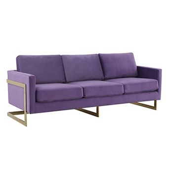 LeisureMod Lincoln Modern Mid-Century Upholstered Velvet Sofa with Gold Frame
