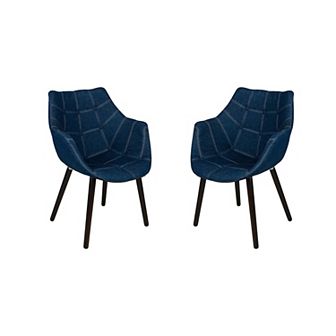 LeisureMod Milburn Tufted Denim Lounge Chair, Set of 2