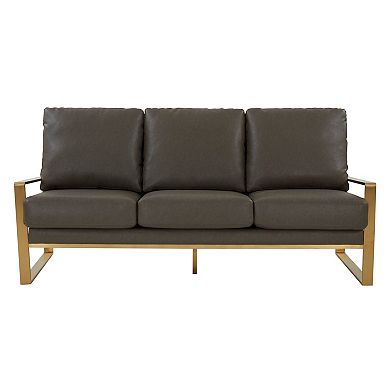 LeisureMod Jefferson Modern Design Leather Sofa With Gold Frame