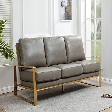 LeisureMod Jefferson Modern Design Leather Sofa With Gold Frame