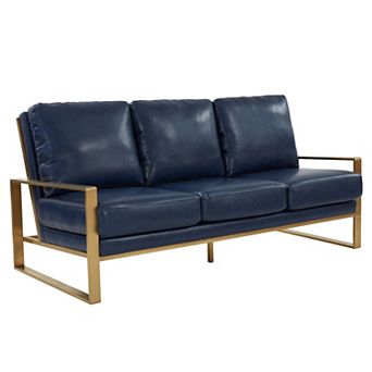 LeisureMod Jefferson Modern Design Leather Sofa With Gold Frame