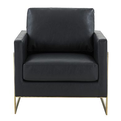 LeisureMod Lincoln Leather Accent Armchair With Gold Frame