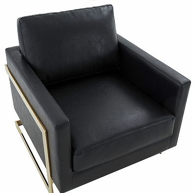 LeisureMod Lincoln Leather Accent Armchair With Gold Frame