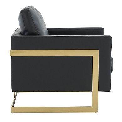 LeisureMod Lincoln Leather Accent Armchair With Gold Frame