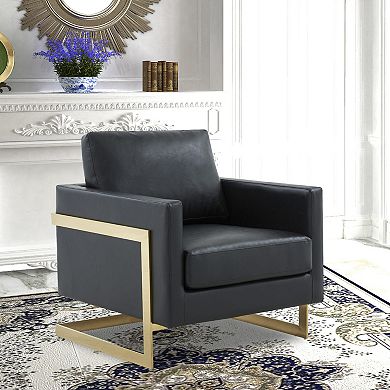 LeisureMod Lincoln Leather Accent Armchair With Gold Frame