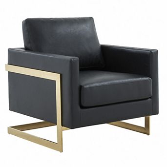 LeisureMod Lincoln Leather Accent Armchair With Gold Frame