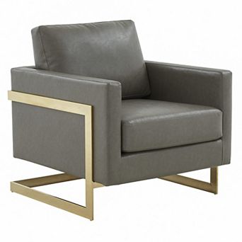 LeisureMod Lincoln Leather Accent Armchair With Gold Frame