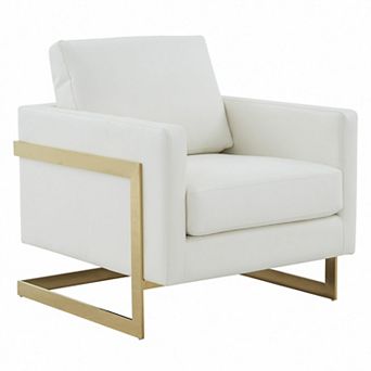 LeisureMod Lincoln Leather Accent Armchair With Gold Frame