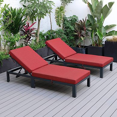 LeisureMod Chelsea Modern Outdoor Chaise Lounge Chair With Cushions Set of 2
