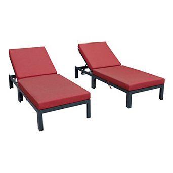 LeisureMod Chelsea Modern Outdoor Chaise Lounge Chair With Cushions Set of 2