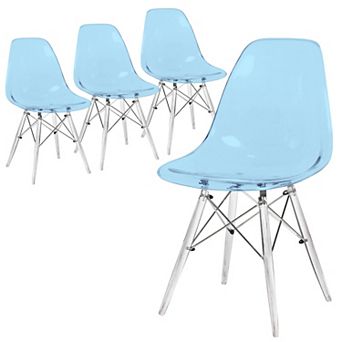 LeisureMod Dover Molded Side Chair with Acrylic Base, Set of 4