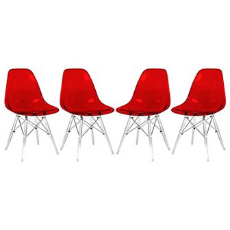 LeisureMod Dover Molded Side Chair with Acrylic Base, Set of 4
