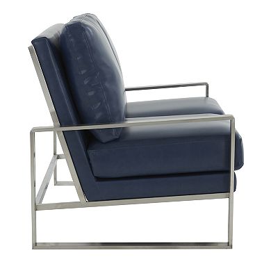 Leisuremod Jefferson Contemporary Modern Faux Leather Loveseat With Silver Frame