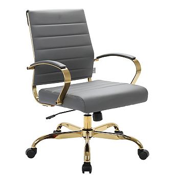 LeisureMod Benmar Home Leather Office Chair With Gold Frame