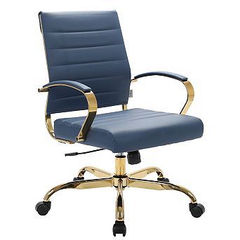 LeisureMod Benmar Home Leather Office Chair With Gold Frame