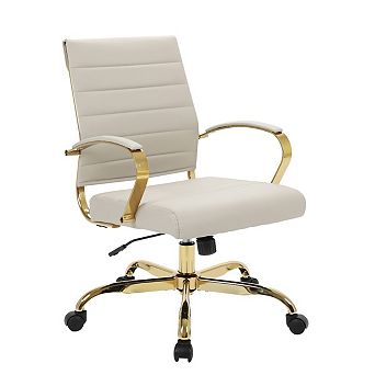 LeisureMod Benmar Home Leather Office Chair With Gold Frame