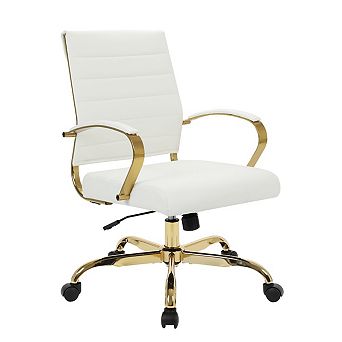 LeisureMod Benmar Home Leather Office Chair With Gold Frame