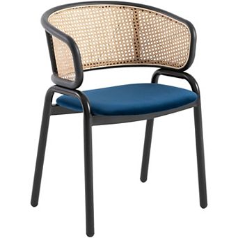 Leisuremod Ervilla Modern Dining Chair With Stainless Steel Legs Velvet Seat and Wicker Back