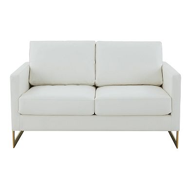 LeisureMod Lincoln Modern Mid-Century Upholstered Leather Loveseat with Gold Frame