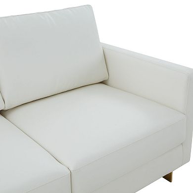 LeisureMod Lincoln Modern Mid-Century Upholstered Leather Loveseat with Gold Frame