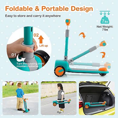 Folding Adjustable Kids Toy Scooter with LED Flashing Wheels Horn 4 Emoji Covers