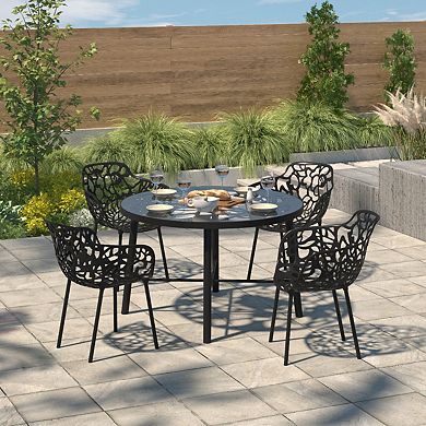 Leisuremod Devon 7-piece Aluminum Outdoor Patio Dining Set With Table And 6 Dining Chairs With Arms