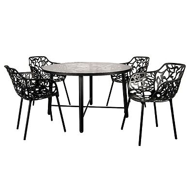 Leisuremod Devon 7-piece Aluminum Outdoor Patio Dining Set With Table And 6 Dining Chairs With Arms