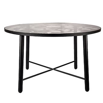 LeisureMod Devon Tree Design Glass Top Aluminum Base Indoor Outdoor Dining Table