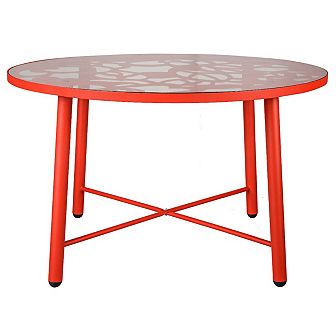 LeisureMod Devon Tree Design Glass Top Aluminum Base Indoor Outdoor Dining Table
