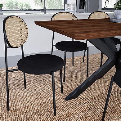 LeisureMod Euston Modern Wicker Dining Chair with Velvet Round Seat