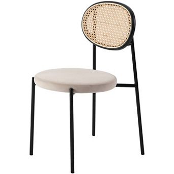 LeisureMod Euston Modern Wicker Dining Chair with Velvet Round Seat