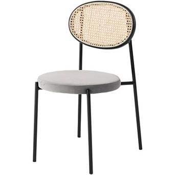 LeisureMod Euston Modern Wicker Dining Chair with Velvet Round Seat