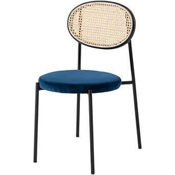 LeisureMod Euston Modern Wicker Dining Chair with Velvet Round Seat