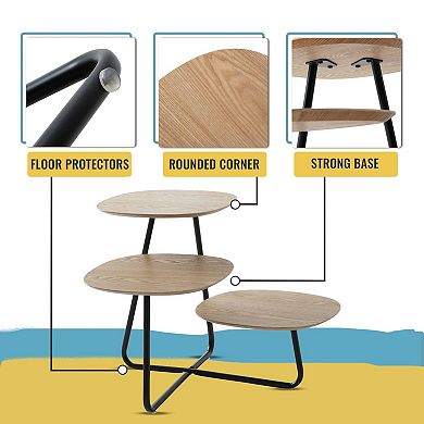 LeisureMod Hazelton Multi-Top End Tables with Manufactured Wood Top and Powder Coated Steel Frame