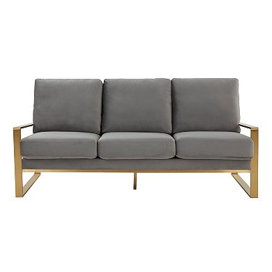 LeisureMod Jefferson Contemporary Modern Design Velvet Sofa With Gold Frame.