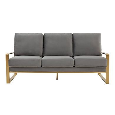LeisureMod Jefferson Contemporary Modern Design Velvet Sofa With Gold Frame.