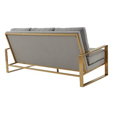 LeisureMod Jefferson Contemporary Modern Design Velvet Sofa With Gold Frame.