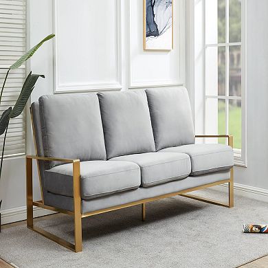 LeisureMod Jefferson Contemporary Modern Design Velvet Sofa With Gold Frame.