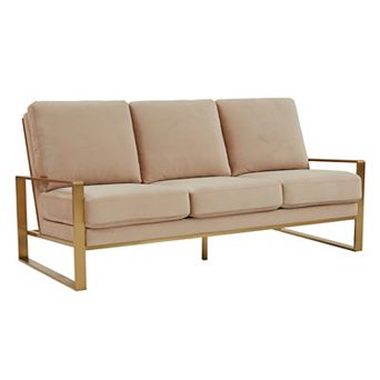 LeisureMod Jefferson Contemporary Modern Design Velvet Sofa With Gold Frame.