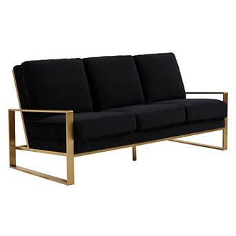 LeisureMod Jefferson Contemporary Modern Design Velvet Sofa With Gold Frame.