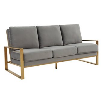 LeisureMod Jefferson Contemporary Modern Design Velvet Sofa With Gold Frame.
