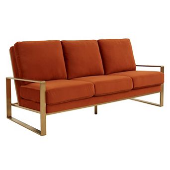 LeisureMod Jefferson Contemporary Modern Design Velvet Sofa With Gold Frame.