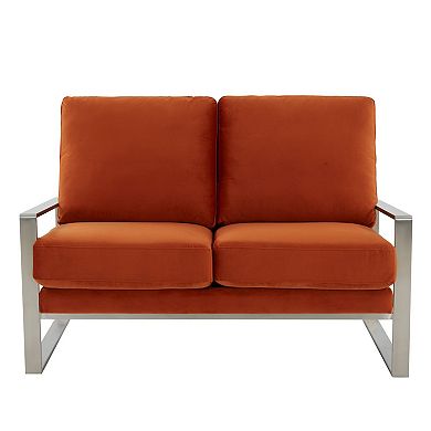 Leisuremod Jefferson Contemporary Modern Velvet Loveseat With Silver Frame