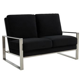 Leisuremod Jefferson Contemporary Modern Velvet Loveseat With Silver Frame