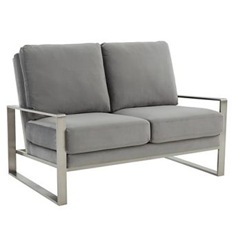 Leisuremod Jefferson Contemporary Modern Velvet Loveseat With Silver Frame