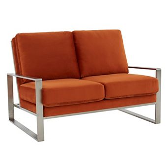 Leisuremod Jefferson Contemporary Modern Velvet Loveseat With Silver Frame