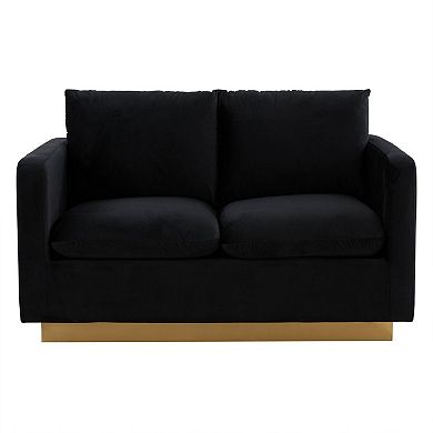 LeisureMod Nervo Modern Mid-Century Upholstered Velvet Loveseat with Gold Frame
