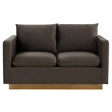 LeisureMod Nervo Modern Mid-Century Upholstered Velvet Loveseat with Gold Frame